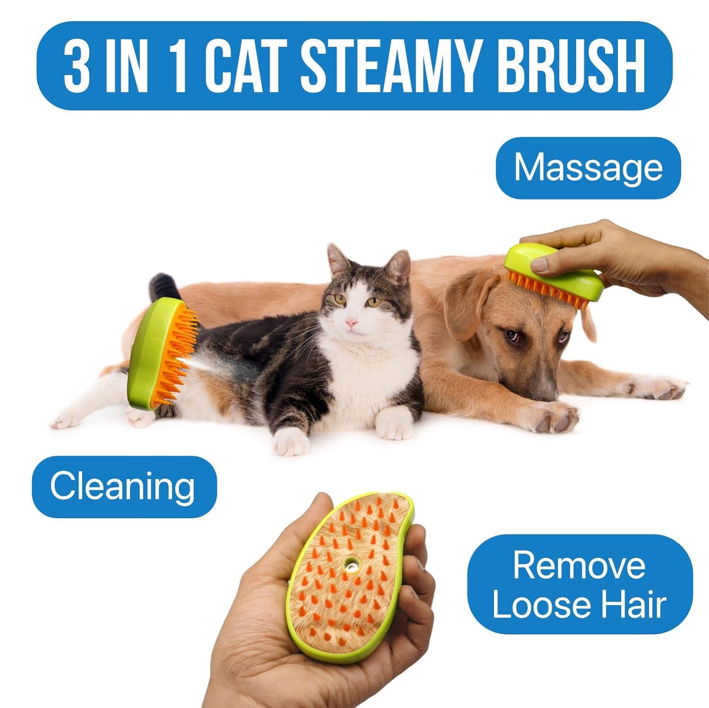 3 In1 Cat Steamy Brush Self Cleaning Steam Cat Brush Cat Steamer Brush For Massage Cat Grooming Brush Pet Hair Removal Comb For Cat And Dog For Removing Tangled And Loose Hair